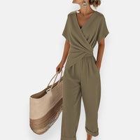 Camila | Two-Piece Set Wrap Top Wide-Leg Pants Draped Bow Green