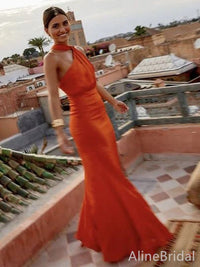 Unique Orange One Shoulder Mermaid Long Prom Dress, Evening Dress