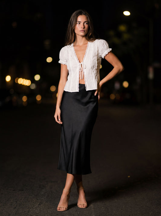 CLEMENTINE LACE TIE TOP White front