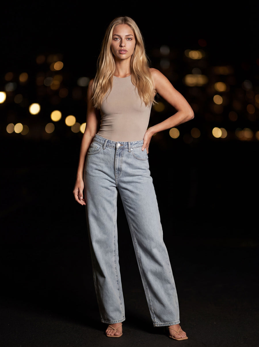 ELISA RELAXED BOW JEANS Light Blue front