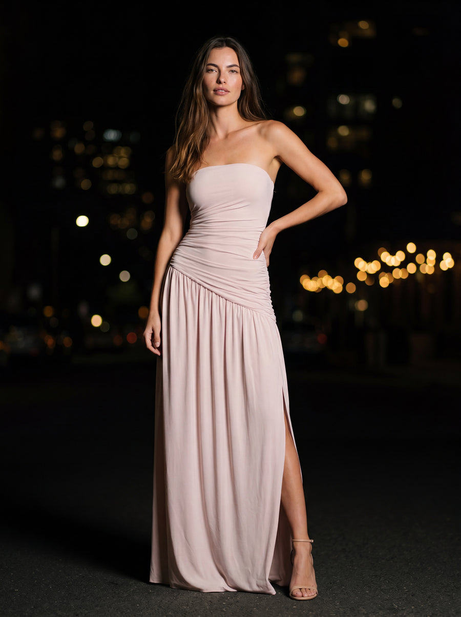 MAROON MAXI DRESS Pale Pink front
