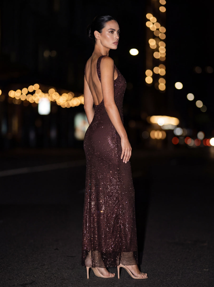 ASHLEY MAXI DRESS Plum Brown side