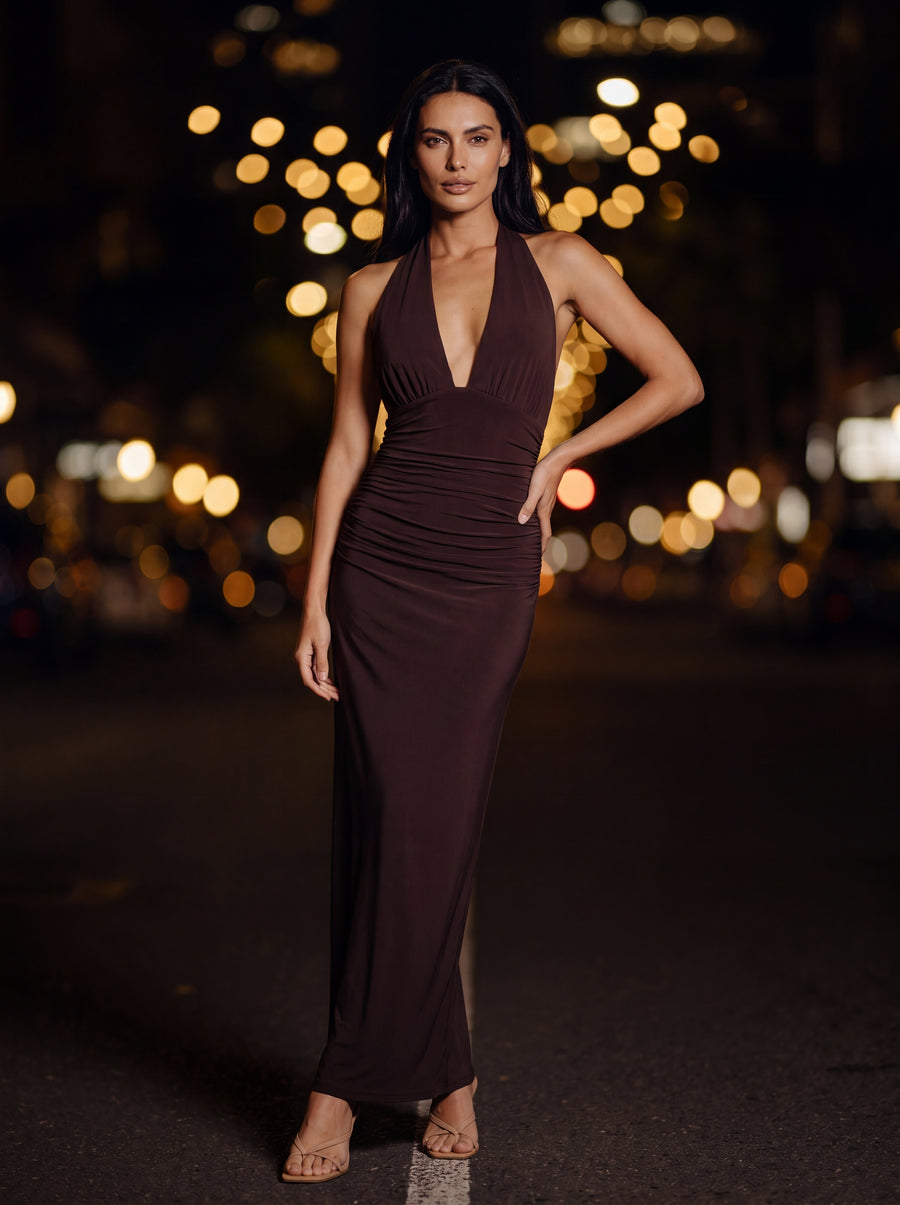 MEGAN MAXI DRESS Dark Mahogany side