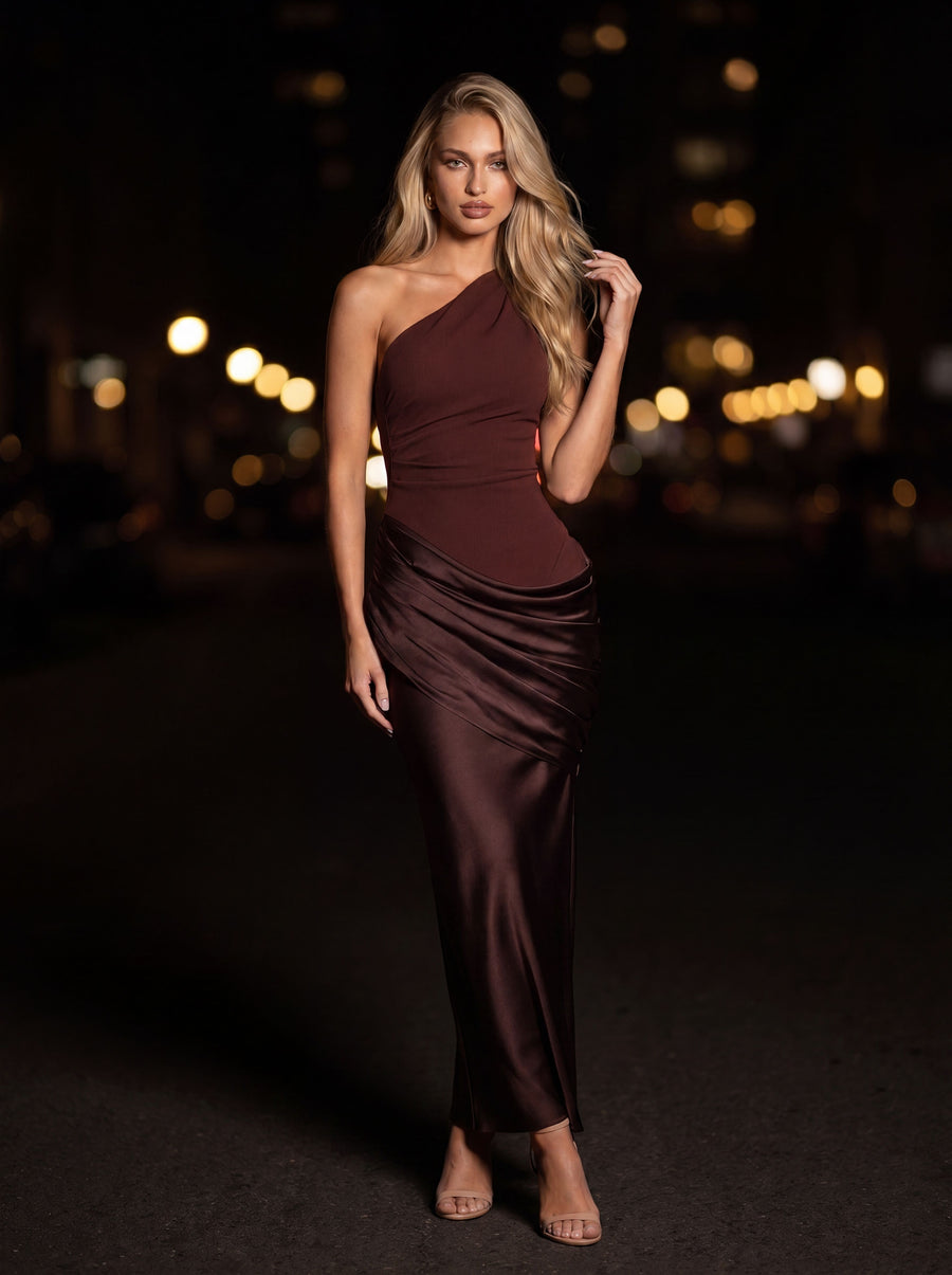 YASMINA MAXI DRESS Plum Brown front