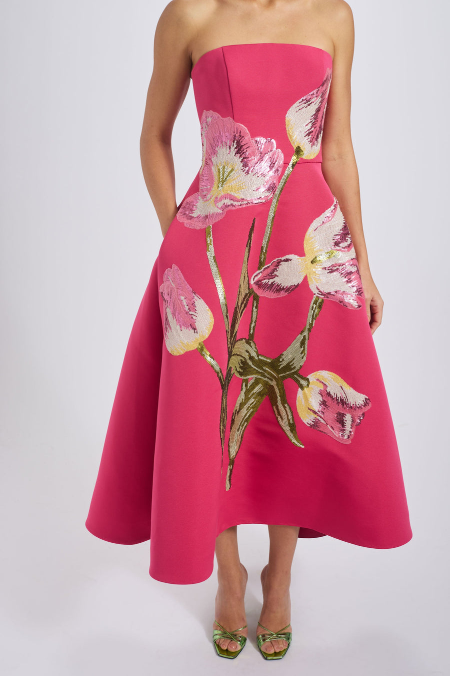 Amsale Evening Sequin Applique Midi Dress P820A in Lilac