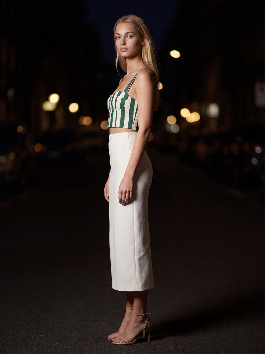 CLAUDIA TOP Green White Stripe side