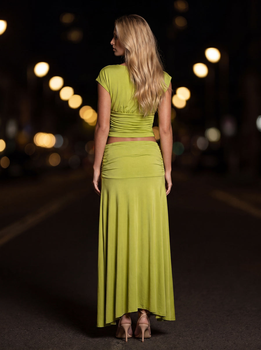LORA RUCHED MAXI SET Lime Green back