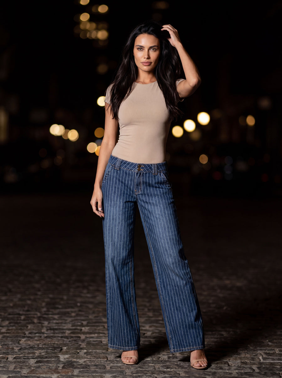 ANGEL STRIPED LOW RISE JEANS Blue back