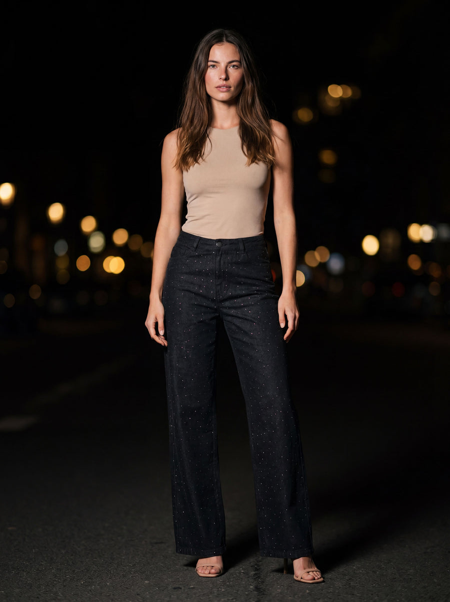 HOLLY RELAX GLITTER JEANS Black side