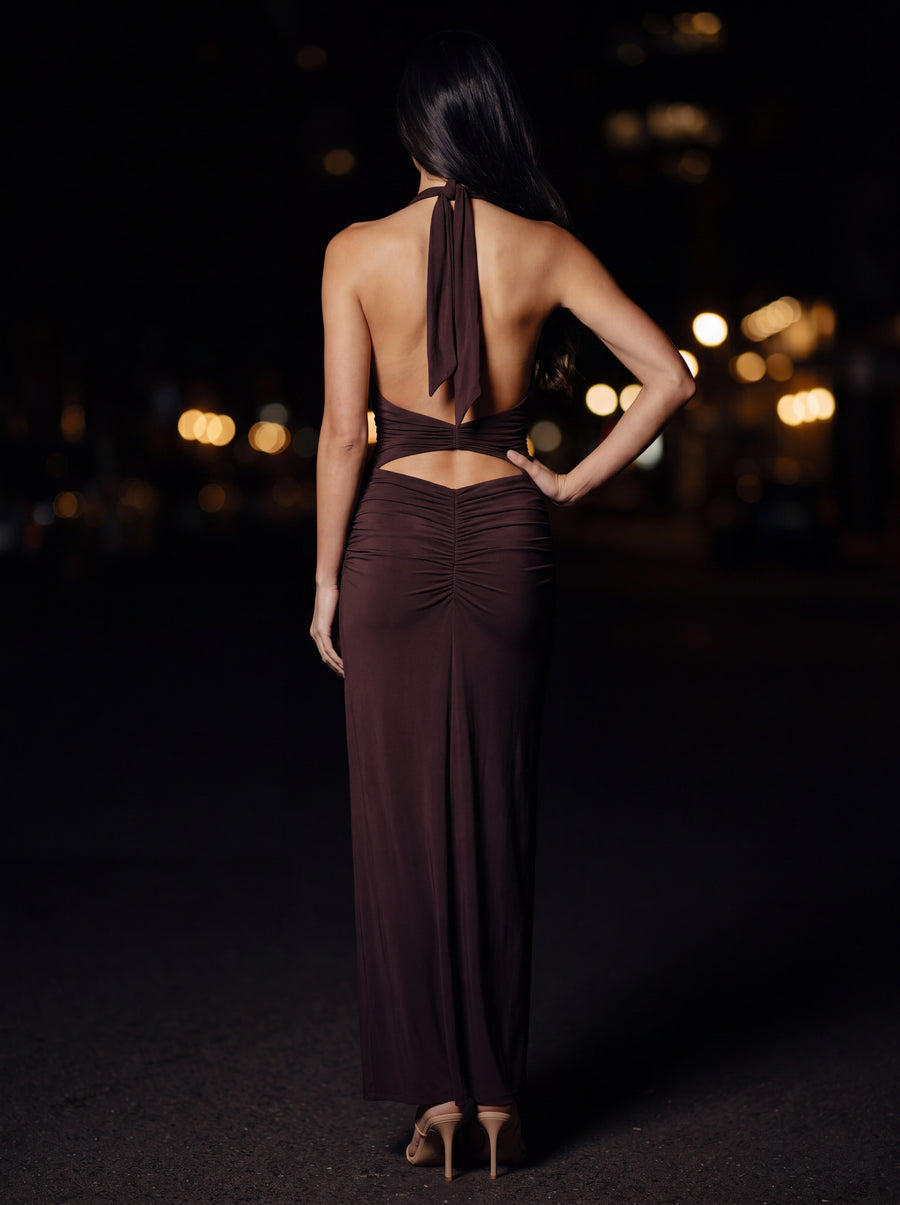 MEGAN MAXI DRESS Dark Mahogany back