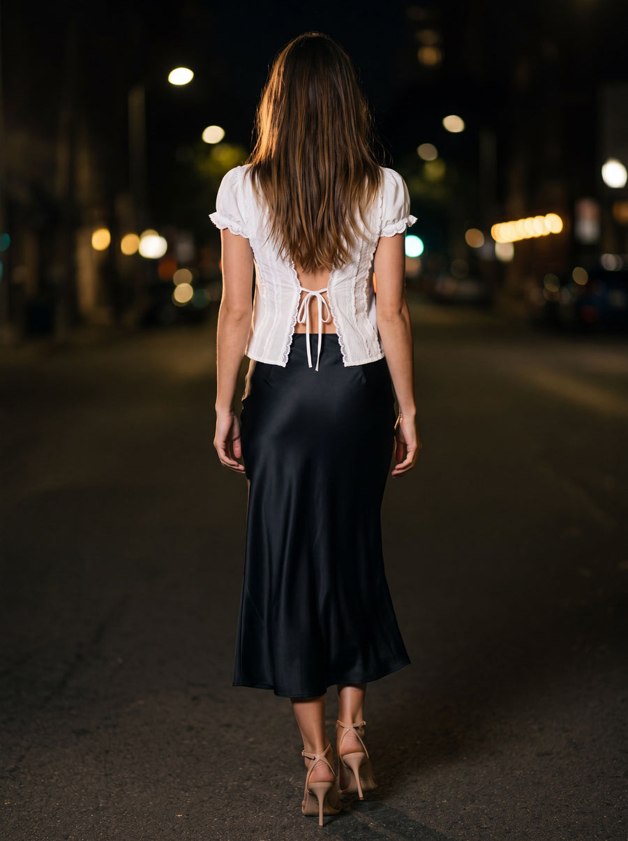 CLEMENTINE LACE TIE TOP White back