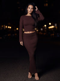ANISE RIBBED MAXI SKIRT SET Espresso back