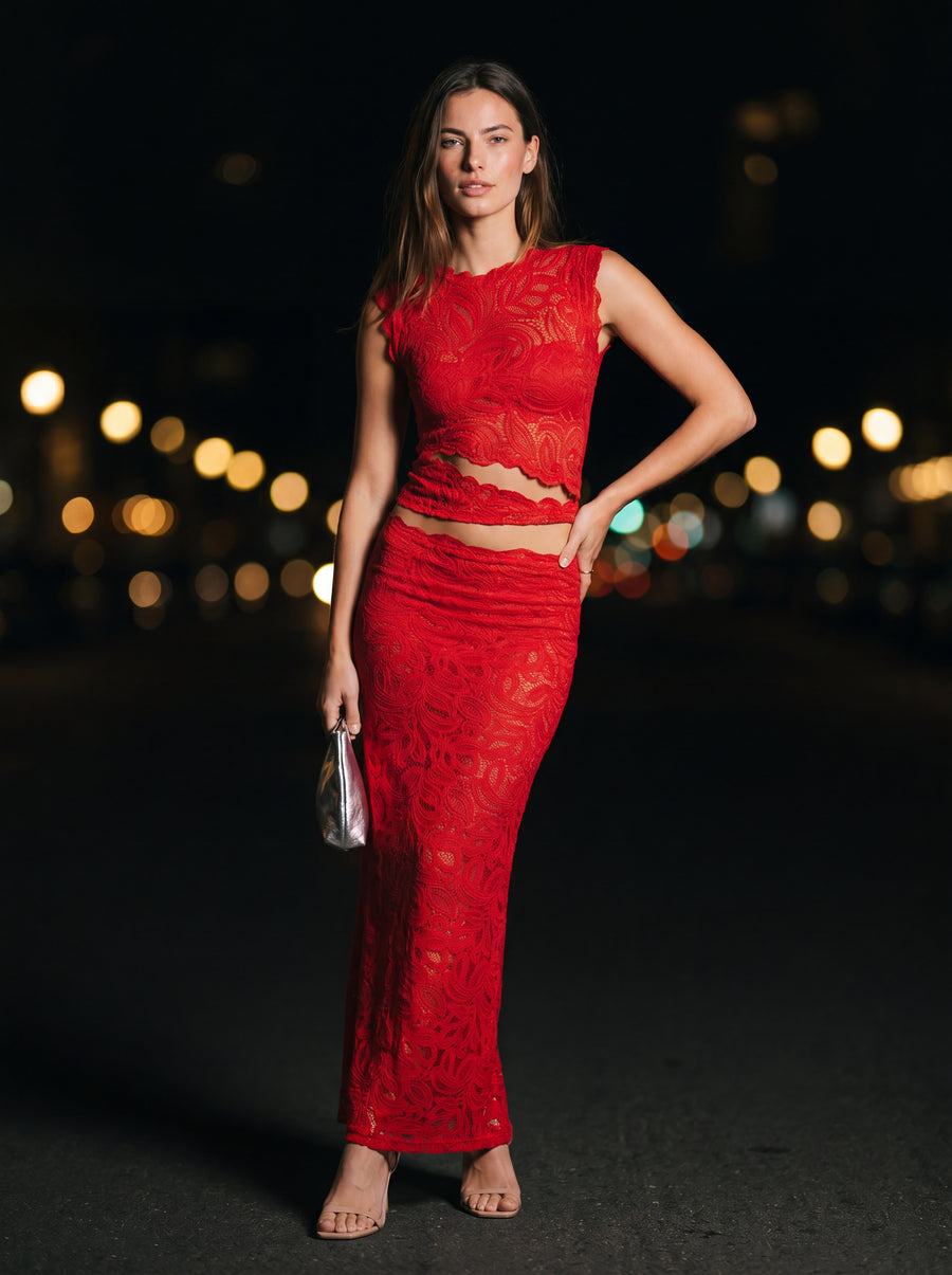 LUNA LACE MAXI SET Red side