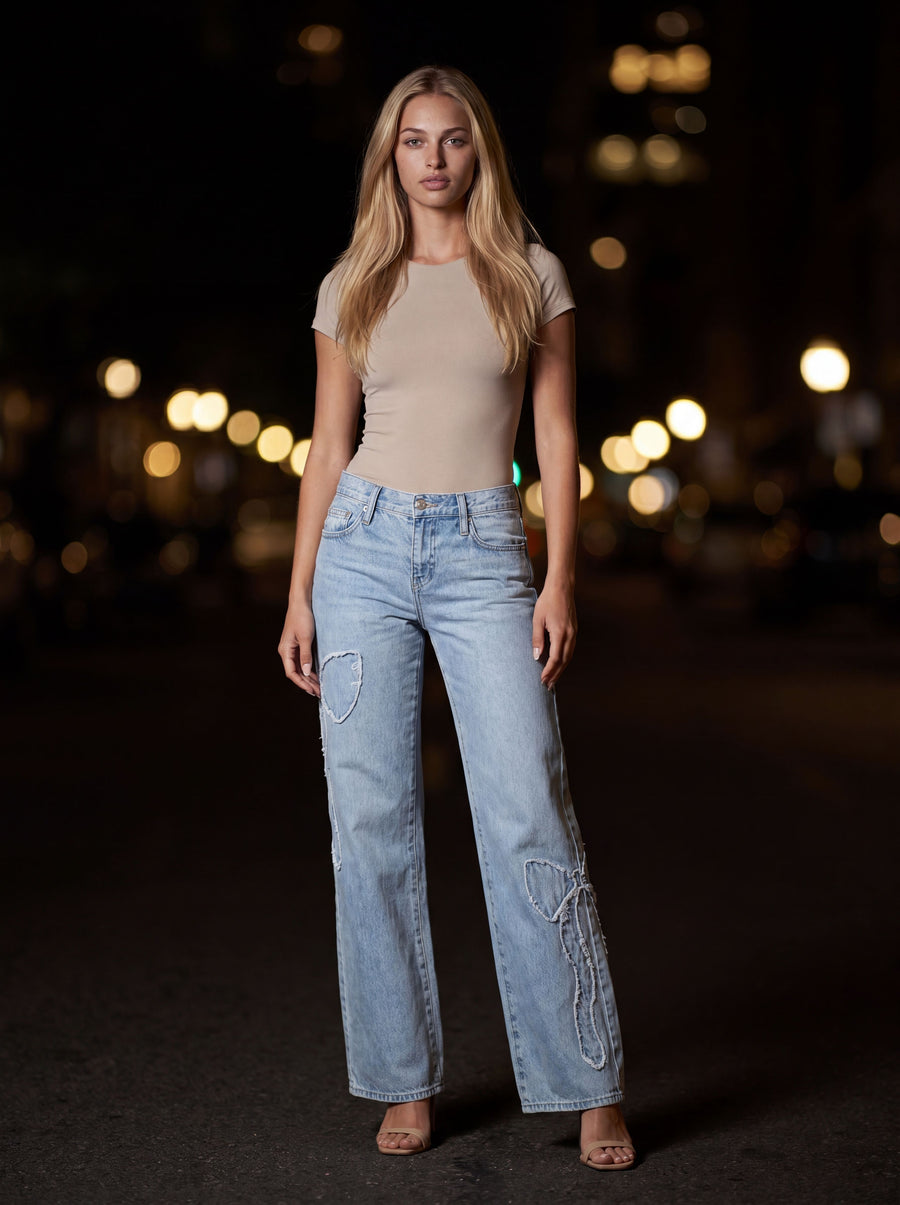LILY BOW TIE JEANS Light Blue side