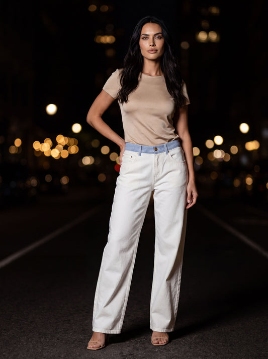 MILLY STRIPED RELAXED JEANS White front