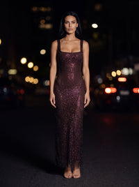 ASHLEY MAXI DRESS Plum Brown front