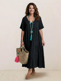 Brooklyn | Womens Boho V Neck Tiered Maxi Dress Black