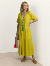 Brooklyn | Womens Boho V Neck Tiered Maxi Dress Yellow