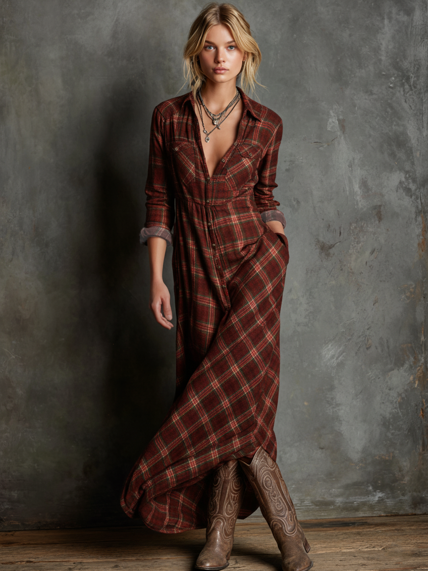 Valencia | Women's Plaid Long Sleeve Shirt Dress
