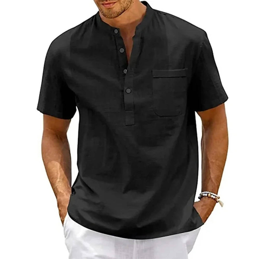 Vasco | Men's Short Sleeve Henley Band Collar Shirt