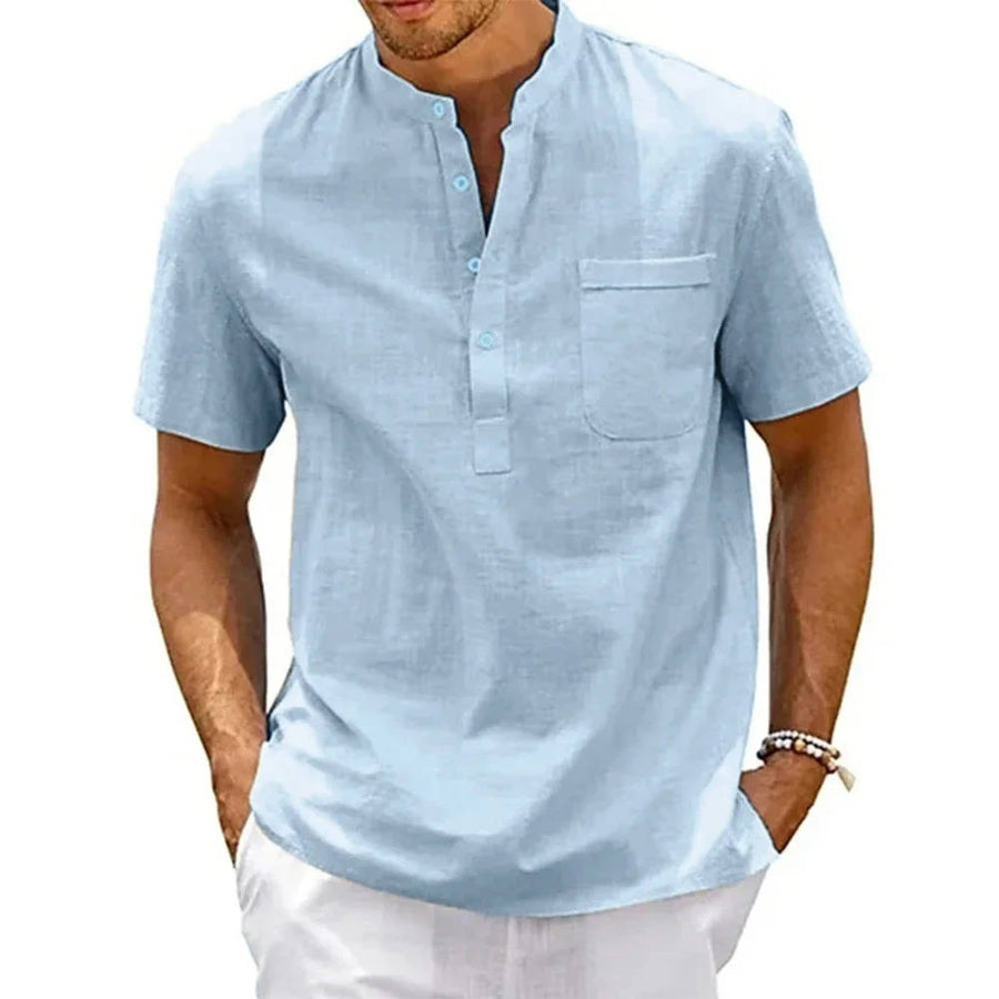 Vasco | Men's Short Sleeve Henley Band Collar Shirt