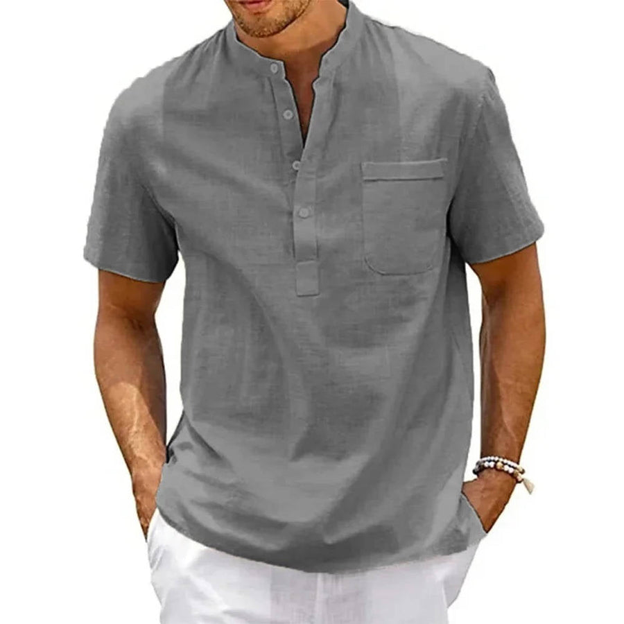 Vasco | Men's Short Sleeve Henley Band Collar Shirt