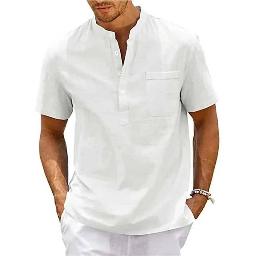 Vasco | Men's Short Sleeve Henley Band Collar Shirt