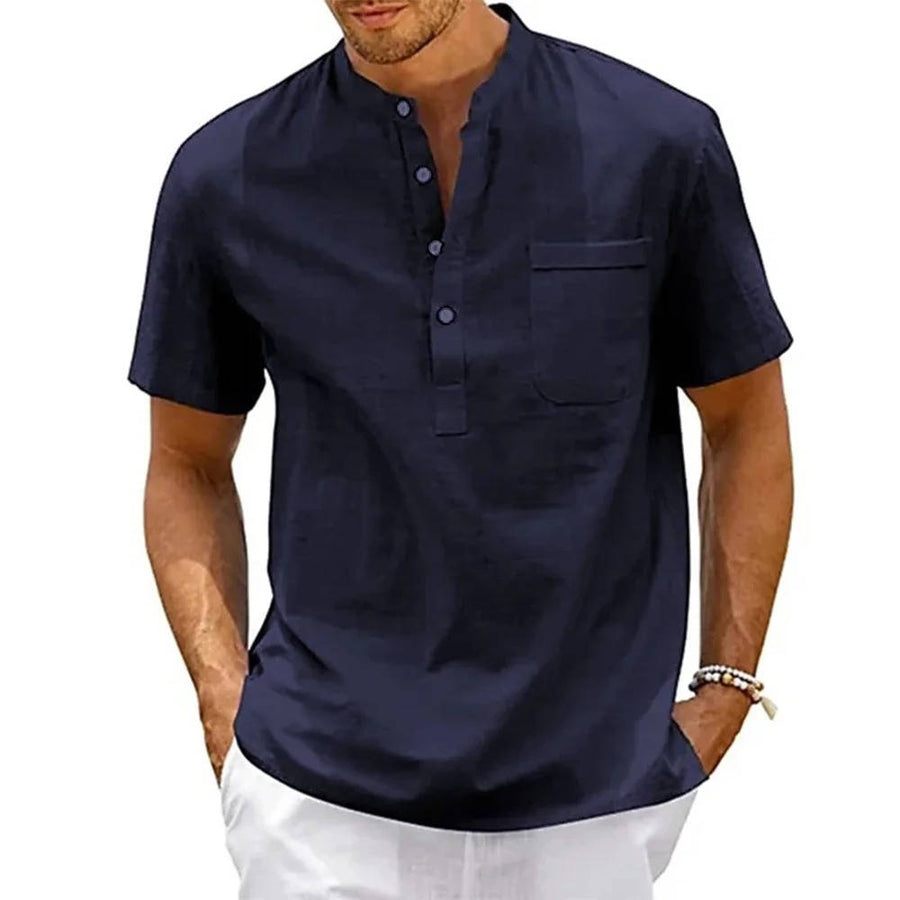 Vasco | Men's Short Sleeve Henley Band Collar Shirt