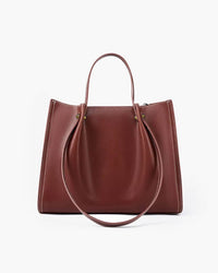 Charlotte | Vegan Leather Minimalist Contrast-Stitch Tote Bag Brown