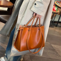 Charlotte | Vegan Leather Minimalist Contrast-Stitch Tote Bag Sunset Yellow