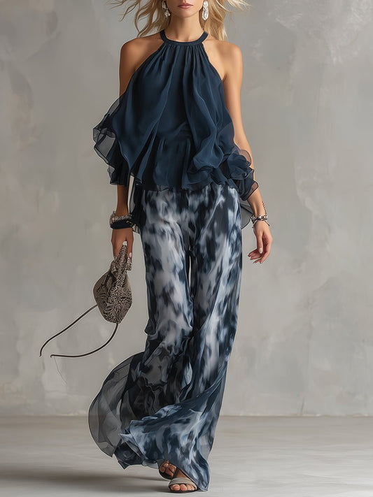 Venetia | Women's Halter Neck Wide Leg Pants Two Piece Set