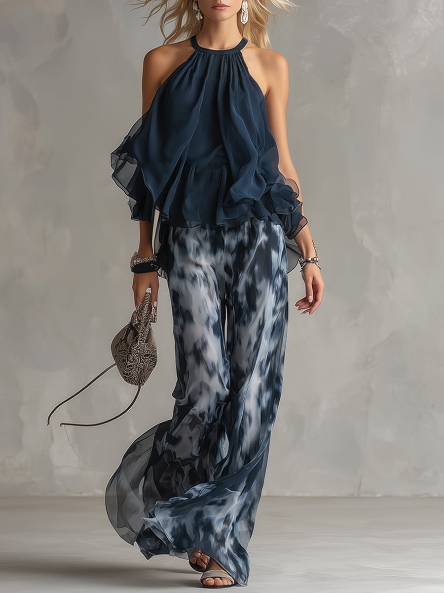Venetia | Women's Halter Neck Wide Leg Pants Two Piece Set