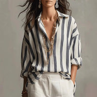 Veronique | Women's Striped Collared Long Sleeve Blouse