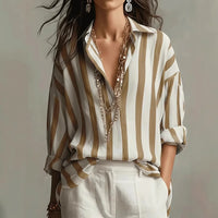 Veronique | Women's Striped Collared Long Sleeve Blouse
