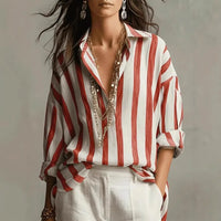Veronique | Women's Striped Collared Long Sleeve Blouse
