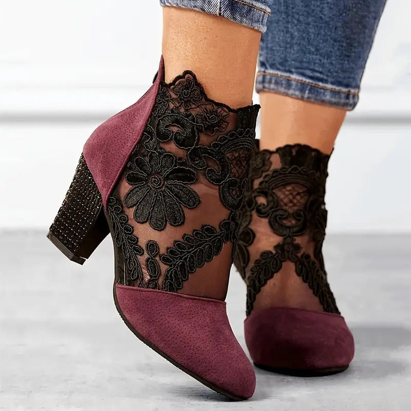 Vesper | Women's Floral Lace Block Heel Ankle Boot