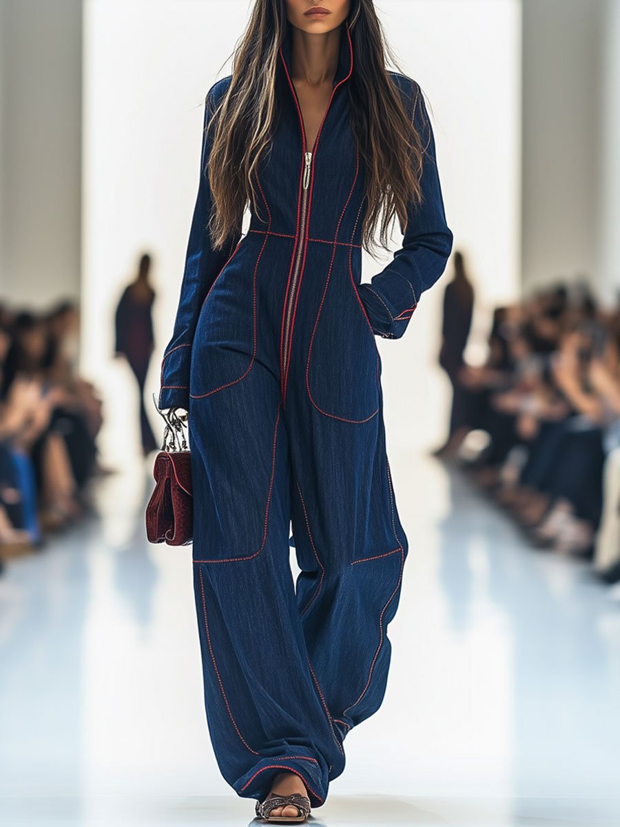 Vesper | Women's Zip-Up Wide Leg Long Sleeve Jumpsuit