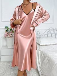 Vespera | Women's V-Neck Slip Dress & Robe Pyjama Set
