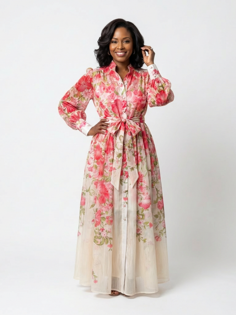 Nancy – Floral Sheer Long Sleeve Maxi Dress