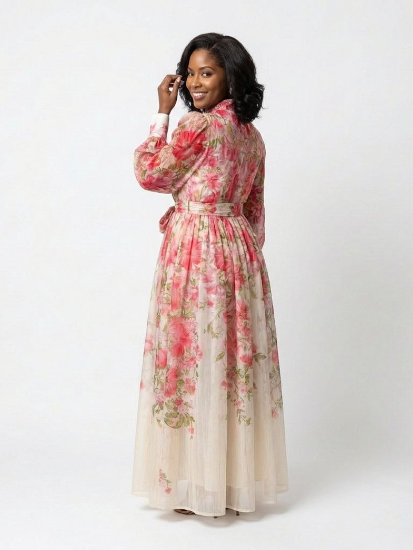 Nancy – Floral Sheer Long Sleeve Maxi Dress