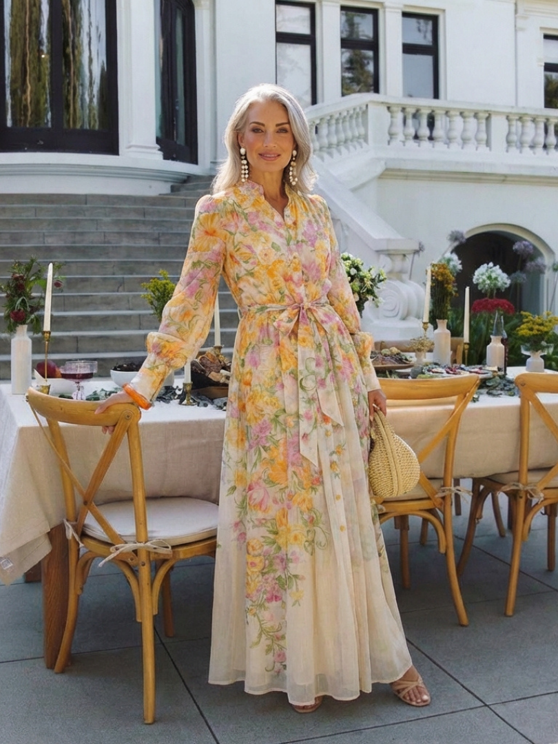 Nancy – Floral Sheer Long Sleeve Maxi Dress