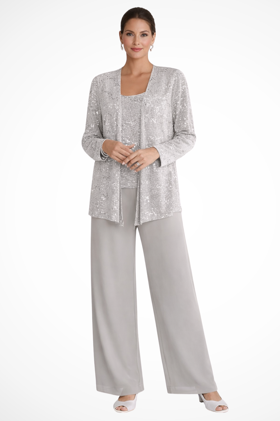 Vivette | Women's Sequin 3 Piece Wide Leg Pant Set
