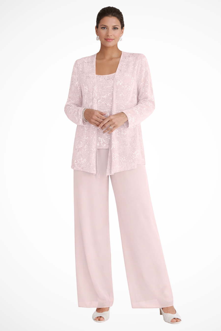 Vivette | Women's Sequin 3 Piece Wide Leg Pant Set