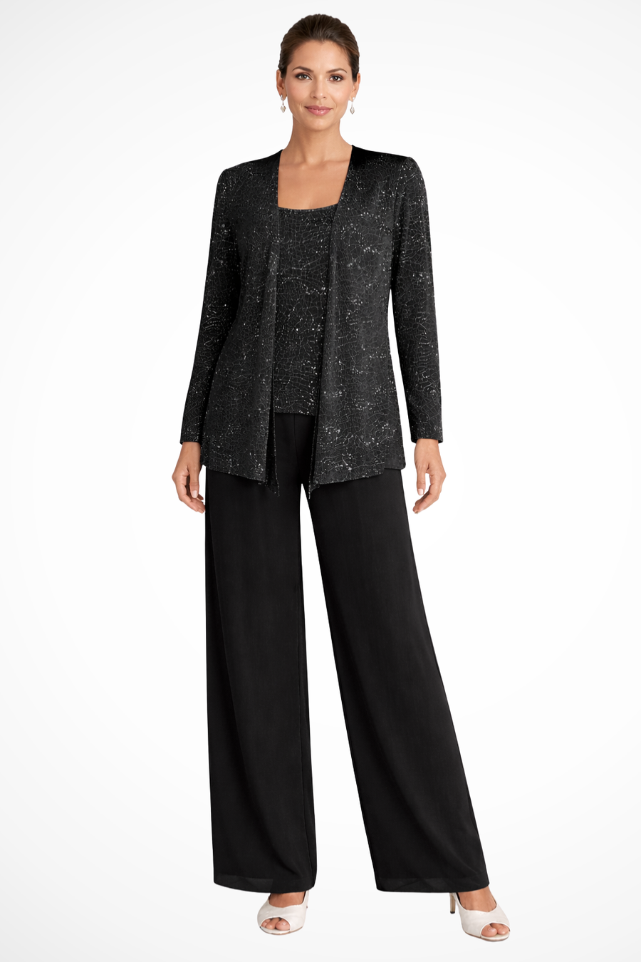 Vivette | Women's Sequin 3 Piece Wide Leg Pant Set