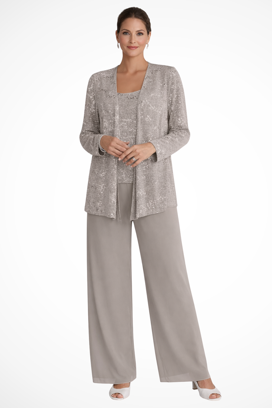 Vivette | Women's Sequin 3 Piece Wide Leg Pant Set