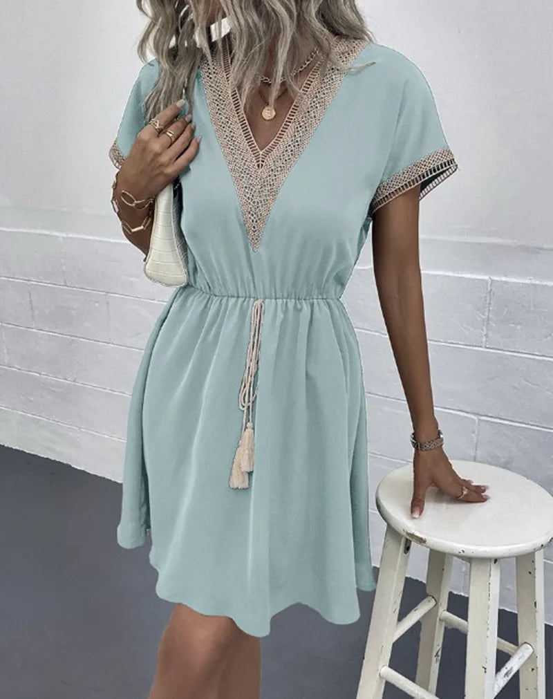 Vivienne | Women's V Neck Short Sleeve Mini Dress
