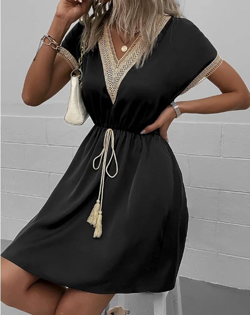 Vivienne | Women's V Neck Short Sleeve Mini Dress