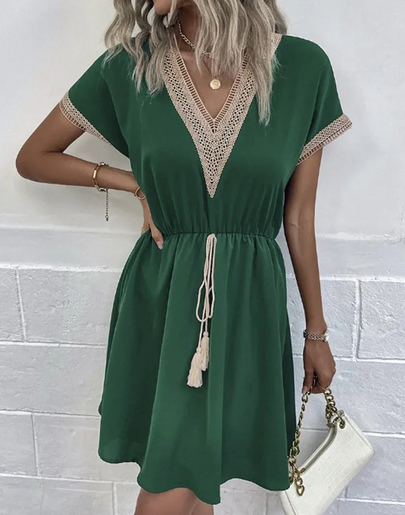 Vivienne | Women's V Neck Short Sleeve Mini Dress