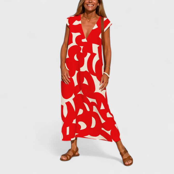 Valery | Flowing V-Neck Dress Red