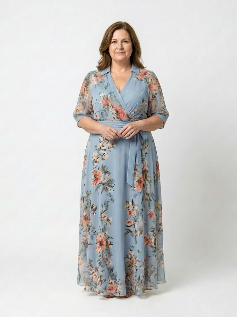Lilia – Floral Wrap V-Neck Maxi Dress